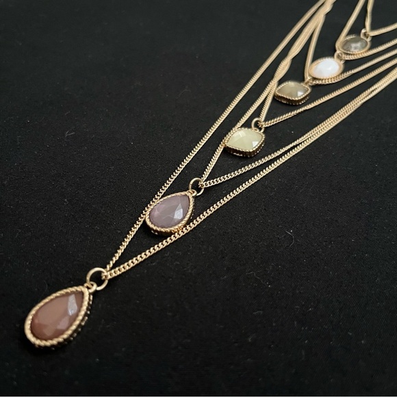 Massini Layered Gold Tone & Gemstone Necklace-Classic-Chic-Colorful-Layering-NEW - Picture 1 of 6